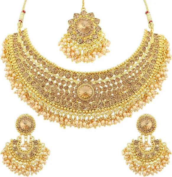 Glamorous Gold Plated Choker Necklace Set